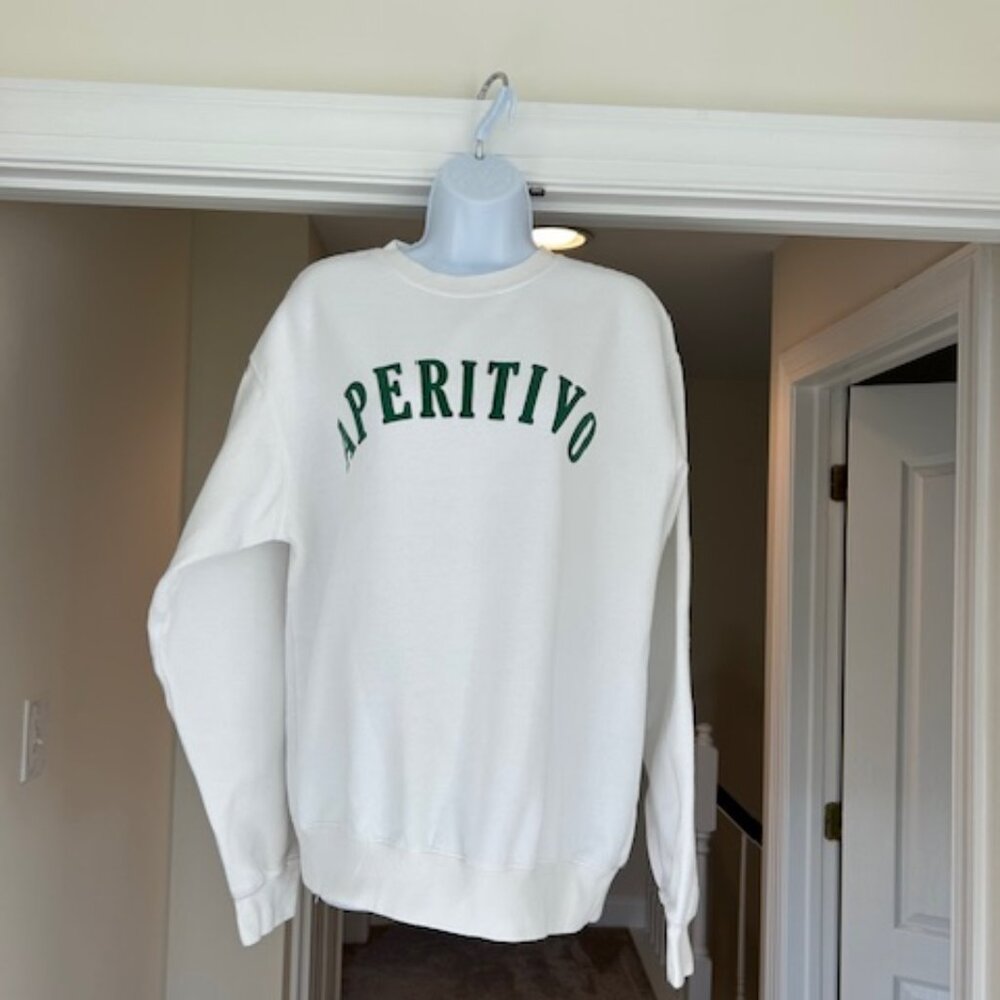 Departure “Aperitivo” White Sweatshirt | Cozy Crewneck | Size M